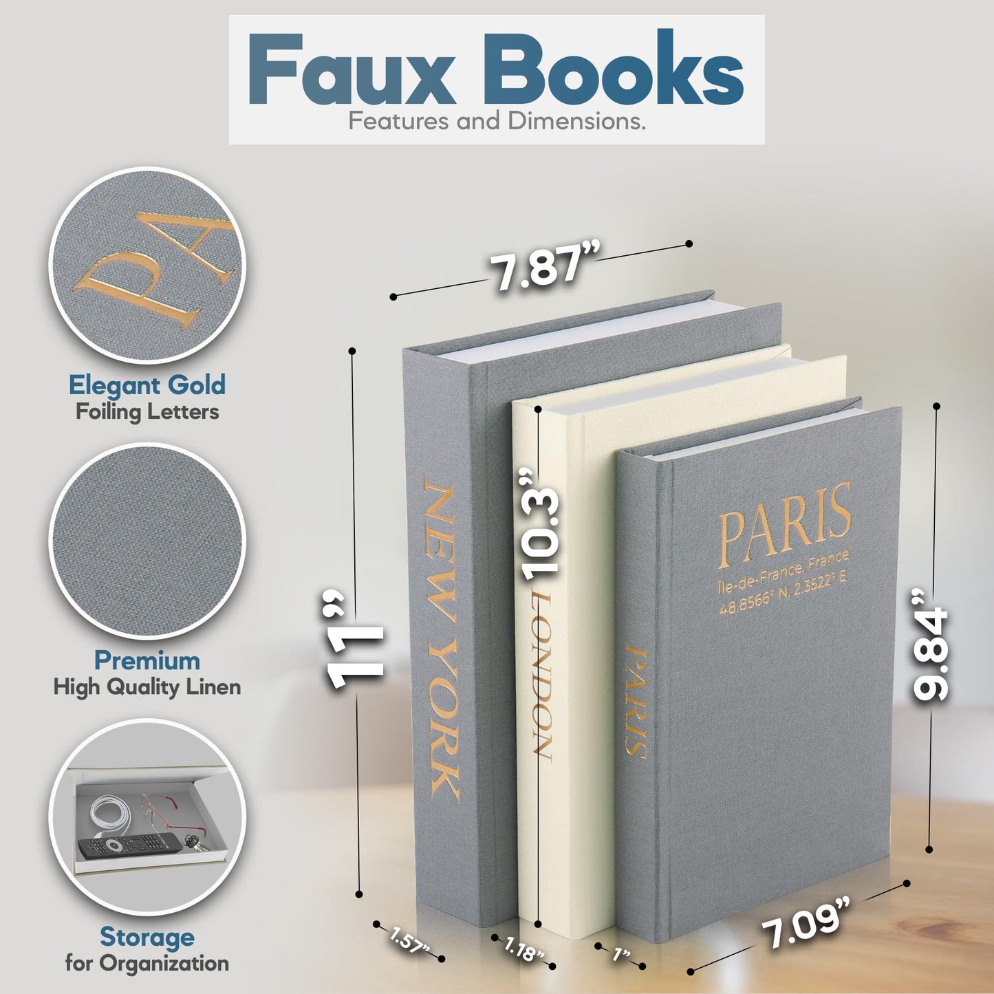 Premium Linen Decorative Books with Storage