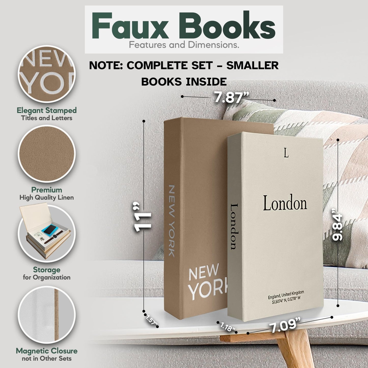 Premium Linen Decorative Books with Storage